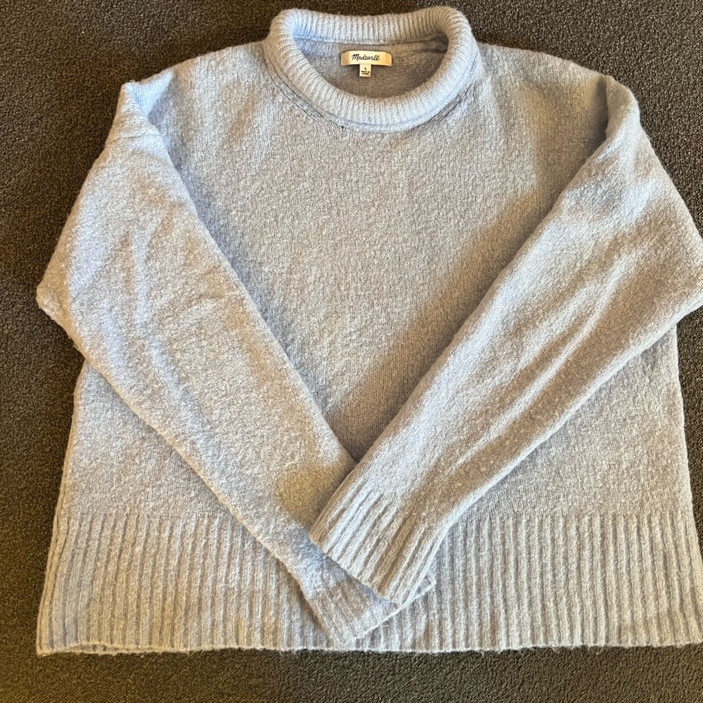 Madewell Blue Crew Neck Sweater with Ribbed Detailing